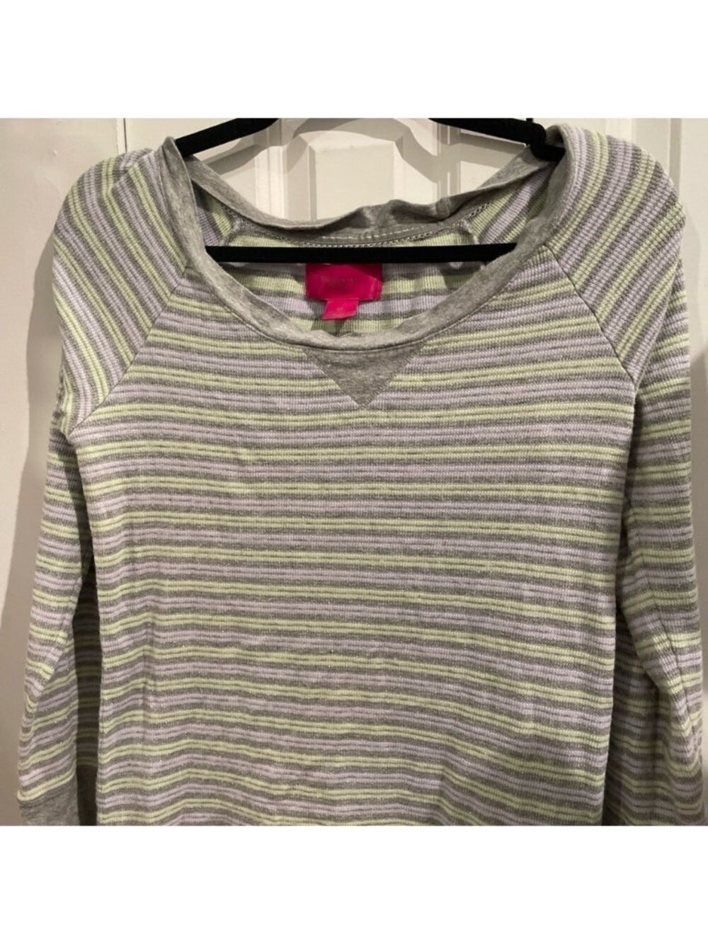 Victoria's Secret Gray and Light Green Striped Shirt